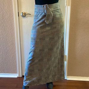 ZARA plaid, belted maxi skirt